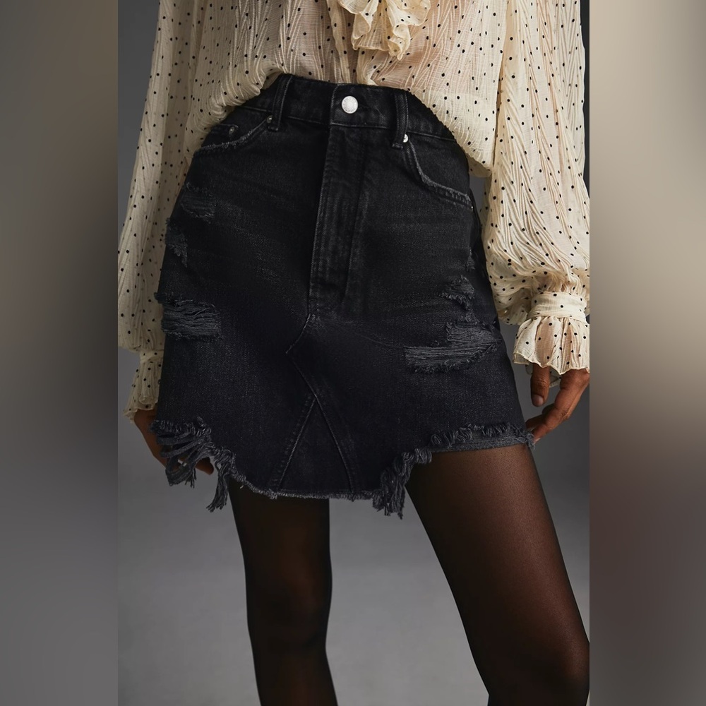 NEW Anthropologie Pilcro Destroyed-Denim Mini Skirt Sz 6